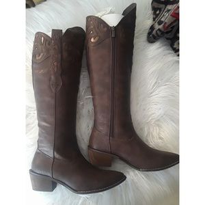 Via Veneto Knee High Cowgirl Western Brown Boots